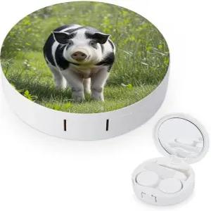 LZQPOEAS 귀여운 동물돼지 콘택트렌즈 케이스 누수 방지 휴대용 여행용 사이즈 미러 데일리 시력 관리 및