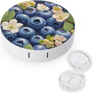 LZQPOEAS 블루 과일 패턴 콘택트 렌즈 케이스 누수 방지 휴대용 여행용 사이즈 귀여운 미러 데일리 비전