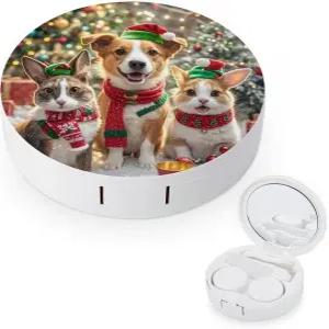 LZQPOEAS 크리스마스 동물 콘택트렌즈 케이스 누수 방지 휴대용 여행용 사이즈 귀여운 미러 데일리 시력