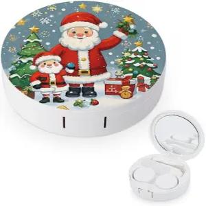 LZQPOEAS 귀여운 크리스마스 휴일 콘택트 렌즈 케이스 누수 방지 휴대용 여행용 사이즈 미러 데일리 비전