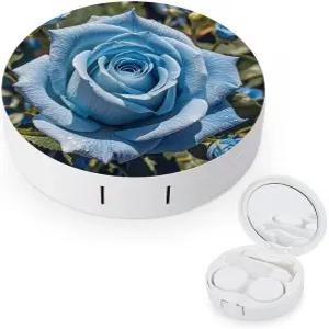 LZQPOEAS 로맨틱 블루 로즈 콘택트 렌즈 케이스 누수 방지 휴대용 여행용 사이즈 귀여운 미러 데일리 비전