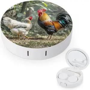 LZQPOEAS 루스터 앤 암탉 콘택트 렌즈 케이스 누수 방지 휴대용 여행용 사이즈 귀여운 미러 데일리 비전