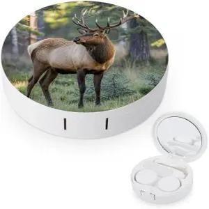 LZQPOEAS 가을 무스 사슴 콘택트 렌즈 케이스 누수 방지 휴대용 여행용 사이즈 귀여운 미러 데일리 비전