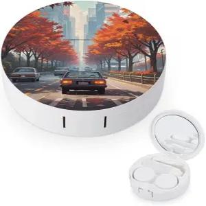 도로변 콘택트렌즈 케이스의 LZQPOEAS 레드 메이플 누수 방지 휴대용 여행용 사이즈 귀여운 미러 데일리