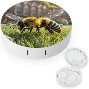 LZQPOEAS Bee on the Square 콘택트렌즈 케이스 누수 방지 휴대용 여행용 사이즈 귀여운 미러 데일리 비전