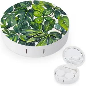 LZQPOEAS 식물의 녹색 잎 콘택트 렌즈 케이스 누수 방지 휴대용 여행용 사이즈 귀여운 미러 데일리 비전