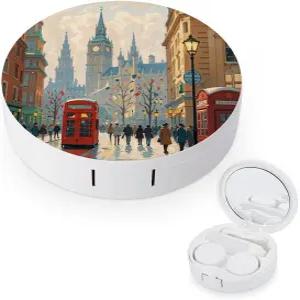 LZQPOEAS 런던 인상 콘택트 렌즈 케이스 누수 방지 휴대용 여행용 사이즈 귀여운 미러 데일리 비전 케어 및