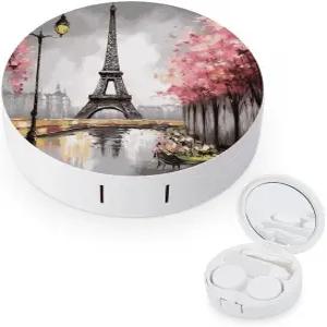 LZQPOEAS 파리 에펠탑 콘택트 렌즈 케이스 누수 방지 휴대용 여행용 사이즈 귀여운 미러 데일리 비전 케어
