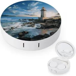 VstaDank 비치 등대 콘택트 렌즈 케이스 깨끗한 세탁기 포함 귀여운 흡수 보관 홀더 용기 미러 미니 휴대용