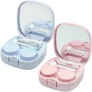 2팩 여행용 콘택트렌즈 케이스 - 미러 솔루션 보틀 어플리케이터 및 리무버 도구가 포함된 핑크 블루 컬러
