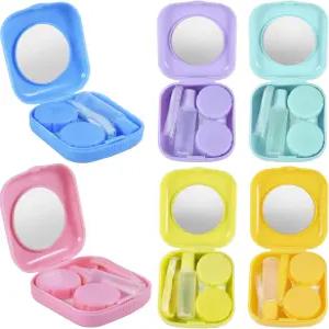 키저 6팩 컬러풀 콘택트렌즈 케이스 여행용 키트 콘택트 박스 홀더 미러 보틀 핀셋 스틱 제거 도구 포함