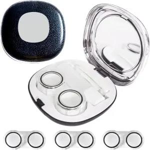 거울 내구성이 뛰어난 Erewa 콘택트 렌즈 케이스 키트 여행용 일일 아웃도어용 추가 용액 담금질 3개 블랙