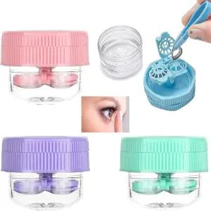 타페타 4개 수동 콘택트렌즈 세척기 클리너 케이스 휴대용 회전 청소 용기 일상 사용용 4color