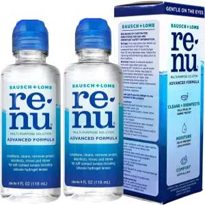 레누 콘택트렌즈 용액 8온스 4온스 - 2팩 다목적 소독제 고급 포뮬러 렌즈 클리너 소프트 및 실리콘