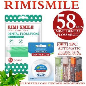 리미 스마일 58개입 민트 치실  롤 스풀 휴대용 여행 케이스 포함, 전문적인 세척, 상쾌함