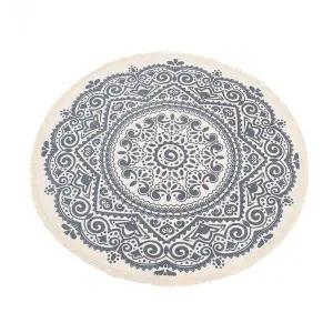 TBZ 북유럽풍 감성 에스닉 린넨 러그(92cm) (네이비)