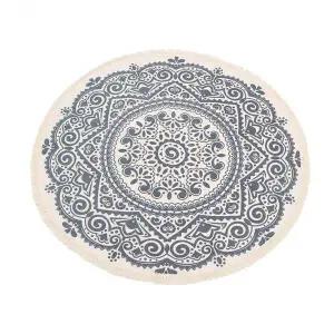 TBZ 북유럽풍 감성 에스닉 린넨 러그(120cm) (네이비)