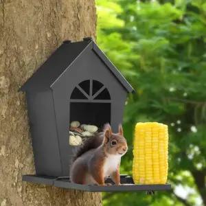 접이식 금속 전면 패널 퍼치 퍼니 메탈 칩멍크 하우스 매달기 나무 상자가 있는 외부 다람쥐 모이통을 위한