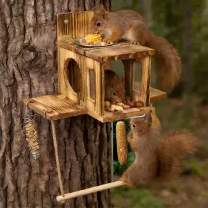 음식 보관함이 있는 야외용 Lncdsc 다람쥐 집 나무용 둥지 상자 정원 및 마당용 방수 애호가 야생 동물