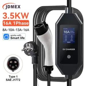 가정용전기차충전기 JDMEX 35KW 16A SAE J1772 EV 충전기 휴대용 5M 케이블 1 EVSE 앱 제어 8A-10A-13A-16A