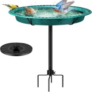 야외용 태양열 분수가 있는 비보홈 타원형 조류 목욕 펌프가 내후성 ABS 그릇 금속 접지 말뚝 정원 1.3갤런