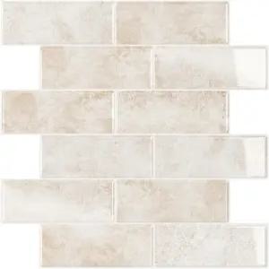 VEELIKE 서브웨이 욕실 방수용 타일 필 앤 스틱 벽 6장 베이지 스톤 세탁실용 백스플래시 12인치 x12인치