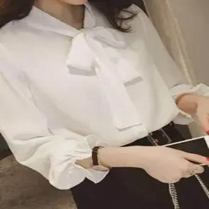 리본블라우스 여성 하객룩 하이넥 오스로 브이넥