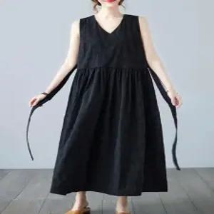 여성 나시 린넨 블라우스 루스핏 라운드넥 베이직