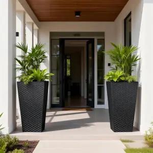 실내 야외용 iqi 키 큰 화분 내부 있는 대형 21.6인치 금속 테이퍼 2개 세트 - 외부 현관문 파티오 가든