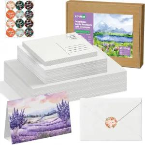 코비데 30팩 빈 접이식 수채화 카드 봉투 4 x6 엽서 10장 페인팅 인사말 생일 발렌타인을 위한