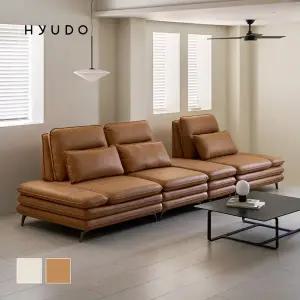 [휴도]사유의 동백 3250 헤드틸팅 모듈 카멜 화이트 스윙 가죽 소파 4인+스툴