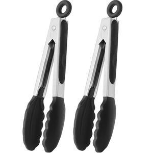 실리콘 팁이 있는 17 8cm 7인치 서빙 집게, 미니 스테인리스 스틸 음식 집게, 2개 세트