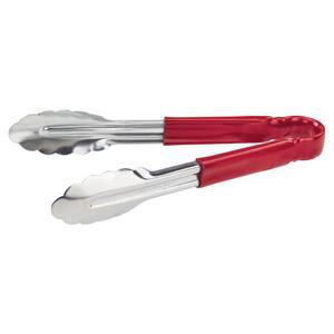 Winco 22 9cm 9인치 스테인리스 스틸 서빙 집게, 플라스틱 손잡이, 레드