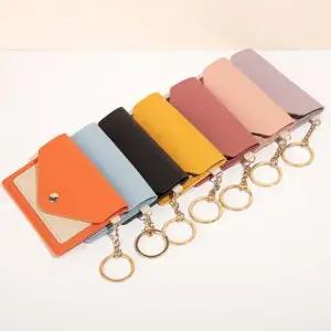스티치 똑딱이 카드지갑 슬림 인조가죽 체인고리 학생카드지갑 카드파우치 미니카드지갑