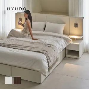 [휴도]온전한 선유 원목형 LED 서랍 호텔 수납 침대 프레임 퀸 Q