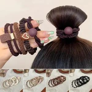 [다잇템] 여자 탄성 폴리 꽈배기 헤어끈 콤비 니트 세트