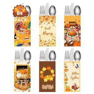 84 PCS 추수감사절 튀르키예 식기 홀더 세트 - 가을 저녁 파티 테이블 장식용 골판지 홀더, 실내 가족 수확 용품