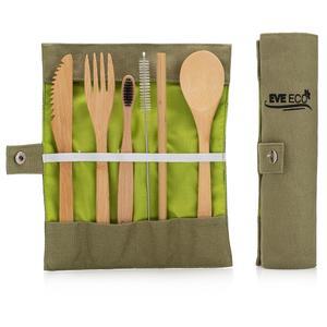 이브 에코 - 대나무 여행용 식기 세트, 숟가락, 포크, 나이브, 토브러시, 빨대, 빨대 클리너(녹색)