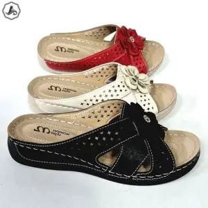 [애슬릿] 통굽 슬리퍼 발편한 쿠션 플라워 펀칭 웨지 실내화 4cm