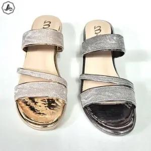 [애슬릿] 굽높은 슬리퍼 실버 골드 큐빅 밴드 발편한 웨지 5.5cm