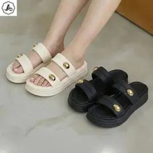 [애슬릿] 플랫폼 슬리퍼 더블 골드 장식 발편한 통굽 사무실 4cm