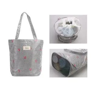 목욕바구니 체크패턴 목욕가방 물빠짐 물놀이 세면백 수영가방