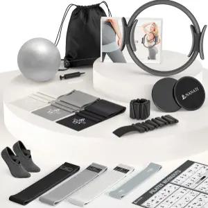 홈트레이닝 전신 탄력 운동 소도구 세트 홈트 서클링 및 미니볼 구성 저항 밴드 7종 발목 중량 슬라이더