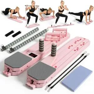 12가지 다기능 홈트레이닝 전신 운동 보드 세트 휴대용 복부 코어 강화 기구 핑크 화이트 저항 밴드 포함