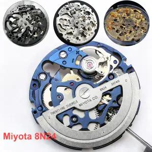 호환 미요타 8N24 오토매틱 식 스켈레톤 무브먼트   자동/수동 와인딩 스톱세컨드 기능이 있는 3핸드 11 1/