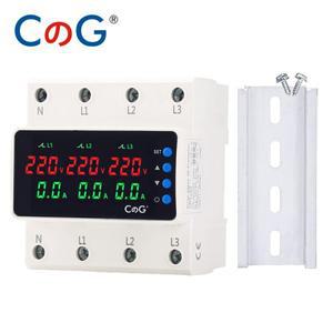 CG 6-모듈 디스플레이 3상 63A 과전압 저전압 전류 보호기 AC 380V 조정 가능 DIN 레일 보호 모니터 릴레이