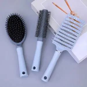 [골드스마일]쿠션빗 갈비빗 롤빗 3종 두피 헤어 빗 세트 블루