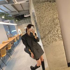 여친 봄 캐주얼 정장 재킷 슬림핏 더블 긴팔 스트라이프 코트 원픽1