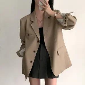 여친 빈티지 캐주얼 봄 코트 정장 싱글 긴팔 넥 자켓 원픽1