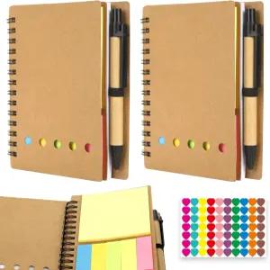 타이거 2팩 스테노 패드스티키 노트 및 펜 포함 휴대용 나선형 노트북 포켓 사이즈 메모 패드5색 인덱스 탭